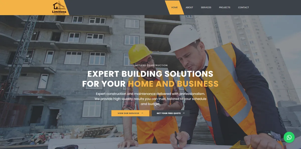 Limitless Construction homepage built by HCWEB — Uitenhage construction website