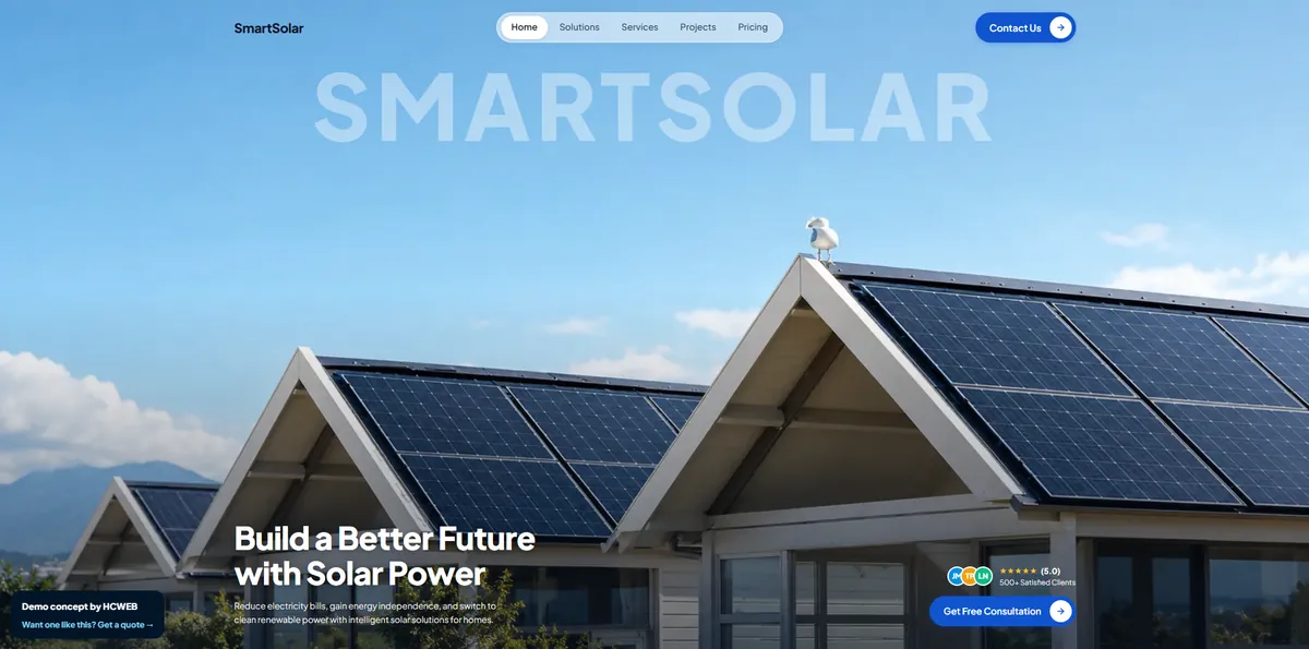 SmartSolar demo homepage by HCWEB — solar installer website